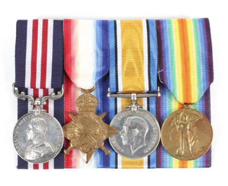 A WWI four piece medal group. Comprising George V British military medal, 1914-15 star, war medal and victory medal, awarded 