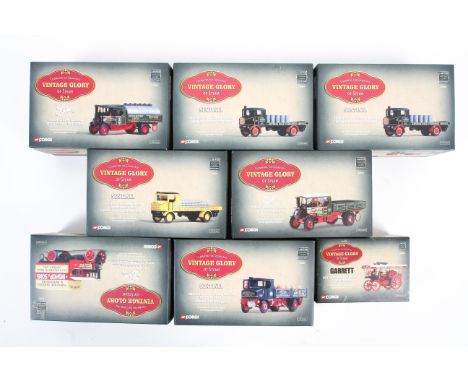 Eight Corgi 'Vintage Glory of Steam' 1:50 scale diecast models. Including 'Foden Steam Wagon with Tank-Ind Coope' no 8024, 'S