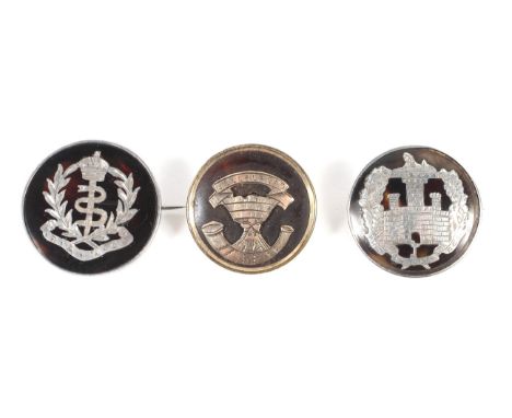 Three WWI tortoiseshell sweetheart brooches. Comprising the Essex Regiment Egypt, Royal Army Medical Corps, both in silver mo