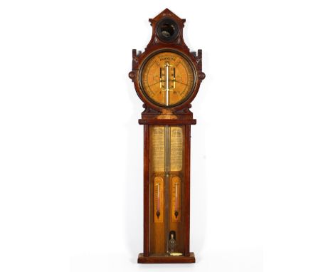 A mahogany cased ADMIRAL FITZROY'S ROYAL POLYTECHNIC BAROMETER. With Davis &amp; Co London label, the 9" dial over a glazed t