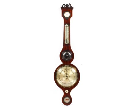 A 19th century Pagani (Nottingham) wheel barometer. With eight-inch round silvered dial, the mahogany case having a swan neck