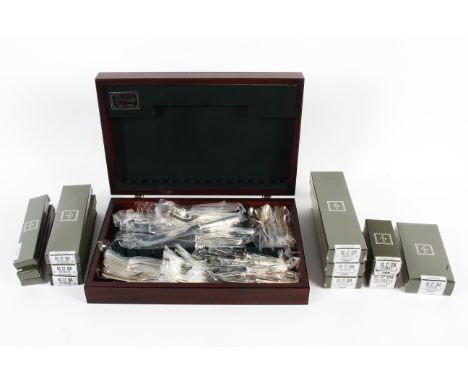 A set of Christofle Chinon pattern silver-plated cutlery in a Harrod's marked mahogany box. Comprising: 9 large knives, forks