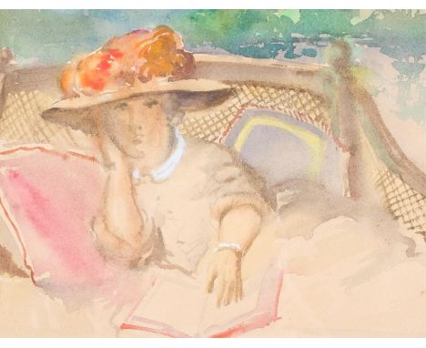 Attributed to Frances Hodgkins (New Zealand, 1869-1947), Portrait of a Lady Reading, watercolour and body colour, inscribed i