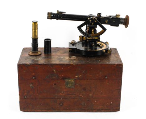 A World War I period military Artillery Director (No 5, Mk 1) in wooden case.  The brass theodolite gun sight fitted in woode