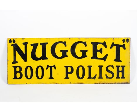 A 'Nugget Boot Polish' enamel advertising sign. Of rectangular form, the words printed in black on a yellow ground, manufactu
