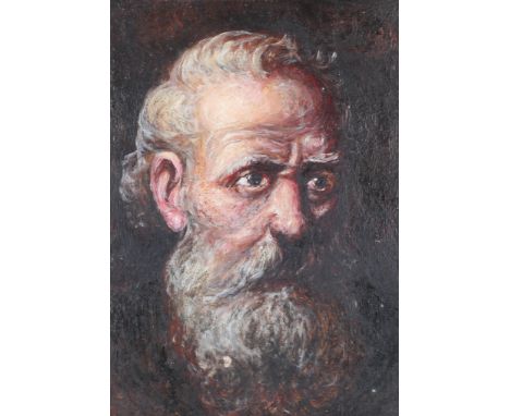 Attributed to Robert Oscar Lenkiewicz (1941-2002), portrait of a bearded man, oil on panel. Inscribed St Paul as Tramp/Lenkie