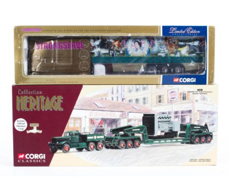 Two Corgi diecast sets. Comprising a 1:50 scale Renault Premium Curtainside 'Strongserve Ltd' CC12104, the other a Heritage C