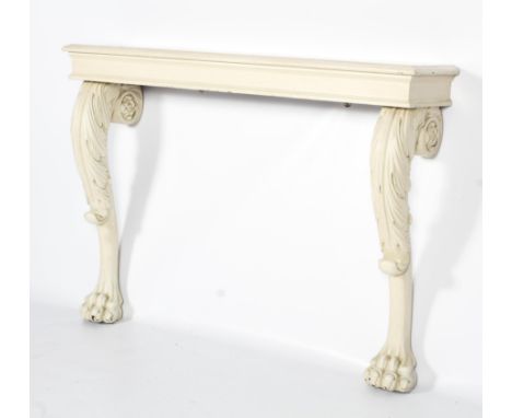 A converted painted console table. With rectangular top raised on William V carved cabriole supports decorated with acanthus 