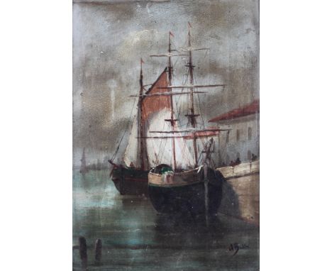 A Budin (Late 19th Century School), Sailing Boats, oil on panel. Signed lower right, in giltwood frame, 23cm x 31.5cm 