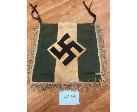 Collectables; Militaria: Slovakian Hitler Youth trumpet banner, green white and black, 16.5" x 16.5", Excellent with some age