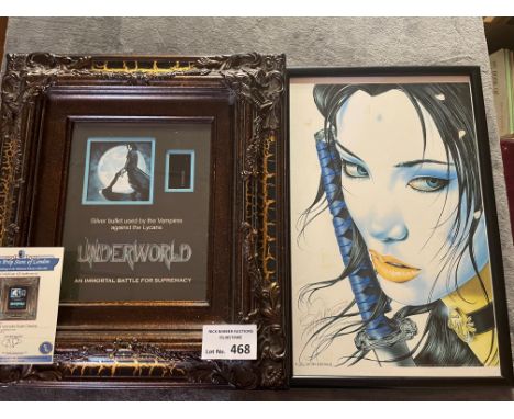 Comics; Memorabilia: Assortment of framed photographs and memorabilia, including: signed photograph of/by Laura Vandervoort; 