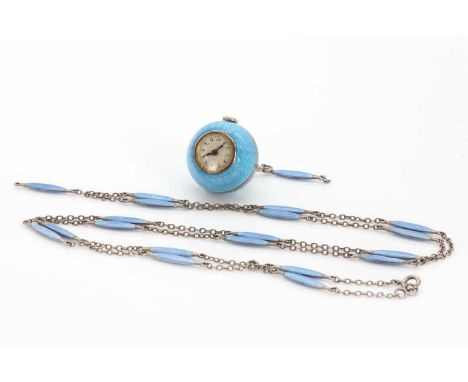 A silver gilt and guilloché enamel fob watch by Didisheim Goldschmidt, the globe shaped fob watch, 22.60mm diameter, with blu