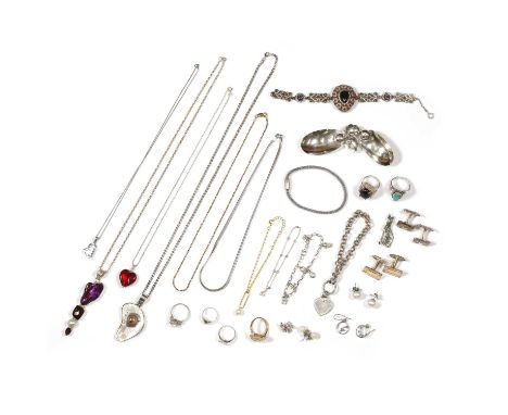 A collection of silver jewellery to include a silver gilt serpentine twist link chain, a silver double row effect snake link 