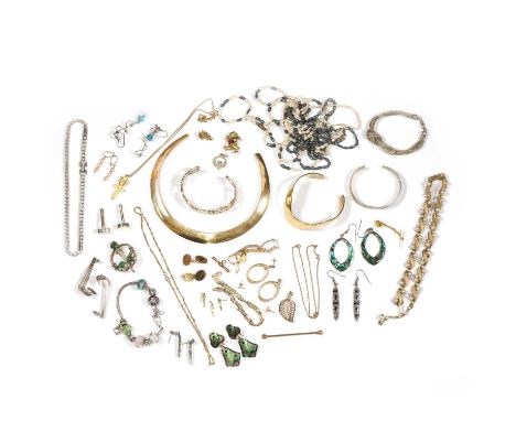 A quantity of gold, silver and costume jewellery, comprising:a group of gold and silver jewellery,to include a 9ct gold three