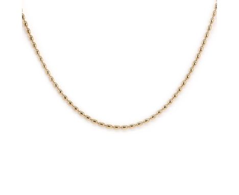 A 9ct gold ball link necklace, with a plain polished ball link chain, to a side lever clasp, 400mm long, common control mark 