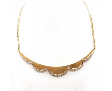 A gold and diamond set swag centrepiece necklace, by Carl Bucherer, c.1960, a graduated curved centrepiece, with a scalloped 