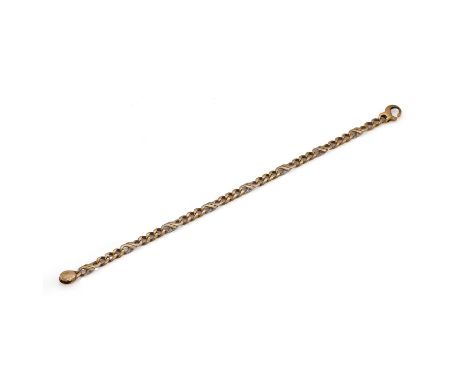 An Italian 9ct gold bracelet,  with a figaro link chain, to a side lever clasp, clasp broken, 220mm long, common control mark