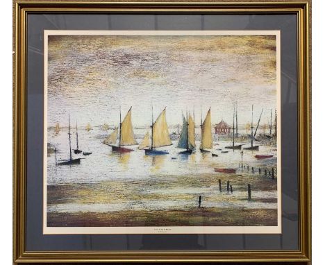 After L.S. Lowry RA (British, 20th century) ' Yachts At Lytham', offset lithograph, framed and glazed.