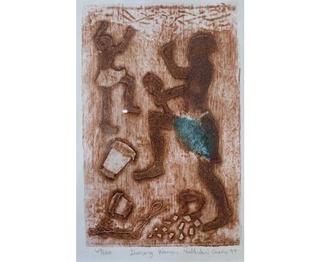 Nalikuleni Gama (South African, contemporary) 'Dancing Women' limited edition print (69/100), signed and dated (99), framed a