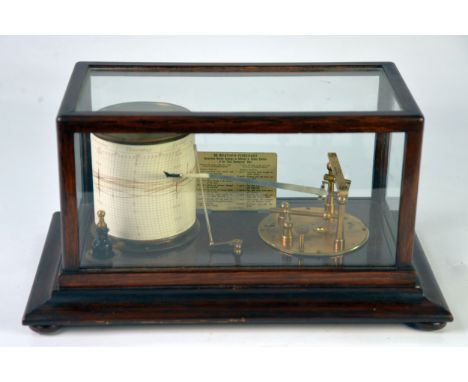 SHORT &amp; MASON, LONDON, EARLY TWENTIETH CENTURY OAK BAROGRAPH, with bun feet, ‘Weather Forecast’ card and ink bottle, 7 ½”