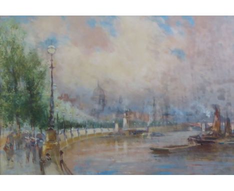 BRITISH SCHOOL (LATE NINETEENTH/EARLY TWENTIETH CENTURY)  WATERCOLOUR AND GOUACHE ON BUFF PAPER  View of the Thames from the 
