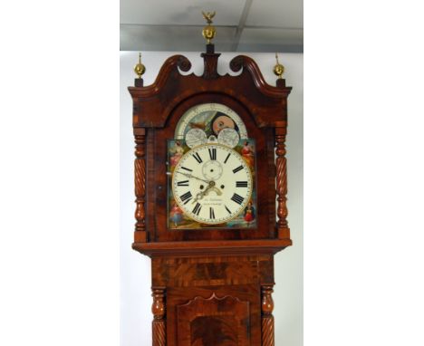 JAMES TOPHAM, NANTWICH, EARLY 19th CENTURY FIGURED MAHOGANY LONGCASE CLOCK with 8 days striking movement, arched painted dial