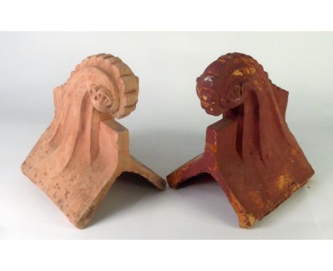 SALVAGE: Pair of reproduction Victorian style terracotta coping tile finials, 13" (33 cm) H [2] 