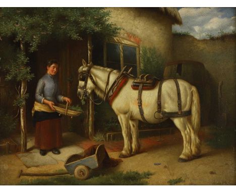 Claude Hunt (1863-1949) 'Dinner Time'signed 'Claude Hunt' l.r., also signed and inscribed with title verso, oil on canvas30.5