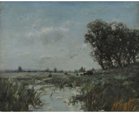 Guillaume Vogels (Belgian, 1836-1896) Cattle in a meadow by a streamoil on canvas43 x 53cmCondition ReportFramed: 62 x 72cmLi