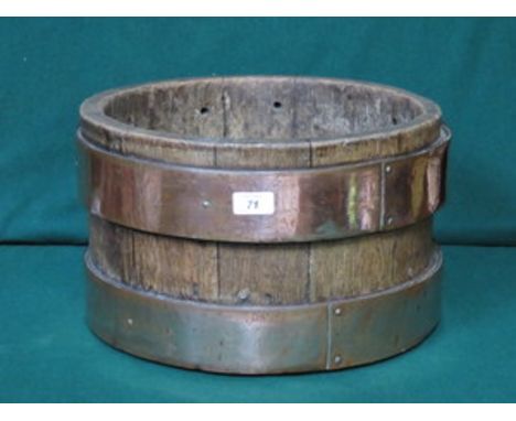 VINTAGE COPPER BANDED BARREL FORM GARDEN PLANTER 