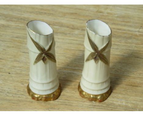 PAIR OF ROYAL WORCESTER SPITTLE VASES WITH GILDED DECORATION