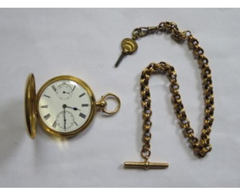 R. SQUIRE & SONS 18ct GOLD POCKET WATCH AND GOLD COLOURED ALBERT CHAIN