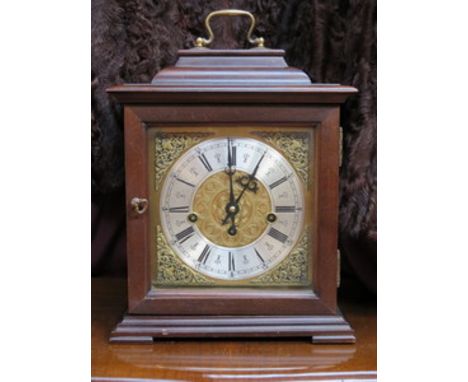 MAHOGANY CASED BRACKET CLOCK WITH ENAMELLED DIAL