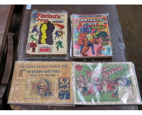 PARCEL OF MARVEL COMICS - FANTASTIC FOUR MAINLY AMERICAN AND PARCEL OF VINTAGE NURSERY RHYME SHEET MUSIC 