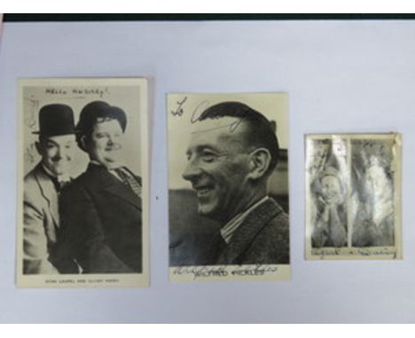 PARCEL OF VINTAGE PHOTOGRAPHS INCLUDING SIGNATURES BY WILFRED PICKLES, GERT & DAISY, ETC. 
