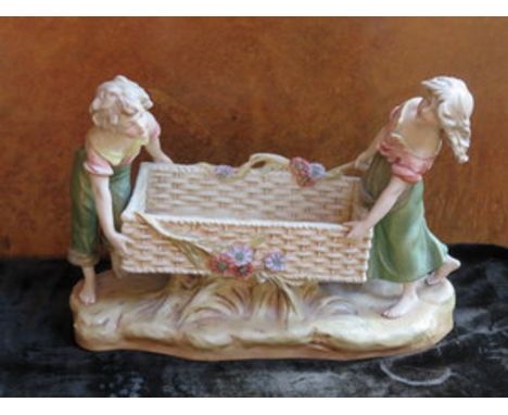 ROYAL DUX BOHEMIA HANDPAINTED AND GILDED CERAMIC FIGURE FORM POSY BOWL, No. 2609, APPROXIMATELY 25cm HIGH