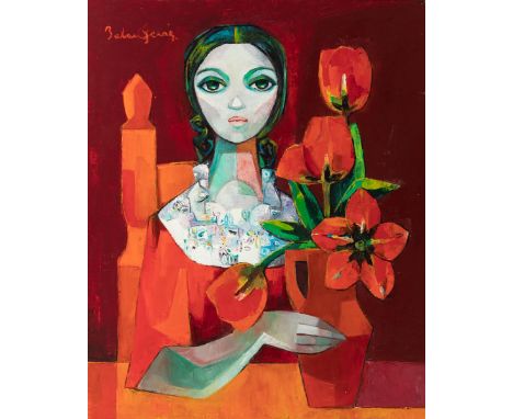 MATÍAS PALAU FERRER (Montblanch, 1921-2000). "Woman with flowers". Oil on canvas. Signed in the upper left corner. Size: 98 x