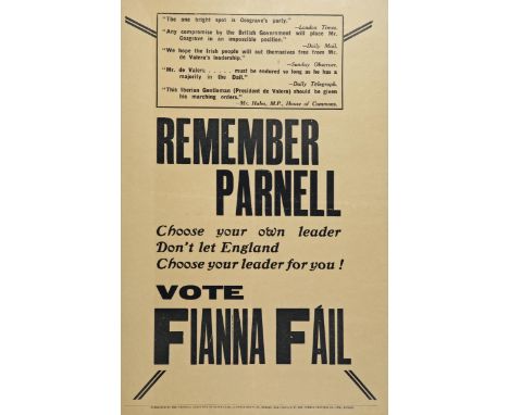 Election poster, 1932 General Election. Remember Parnell! Choose your own leader. Don't let England choose your leader for yo