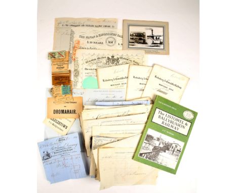 Railway memorabilia. A collection of Irish railwayana including share certificates Waterford, Dungarvan and Lismore Railway C