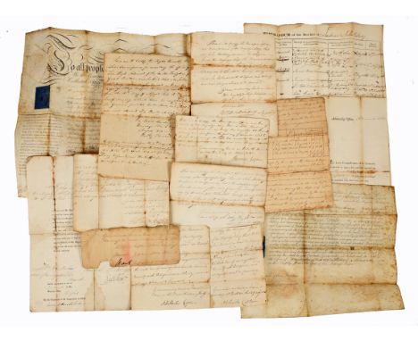 Napoleonic-wars, Royal Navy documents, 1805-1817 relating to Lieutenant John Hackney. Letters signed by his ship's captains c