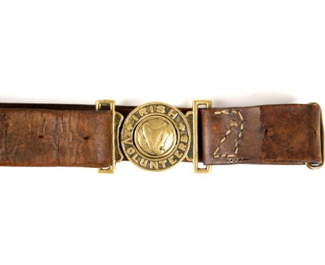 1916 Irish Volunteers uniform belt. A die-cast, two-piece belt-buckle centred with relief harp and emblazoned "Irish Voluntee