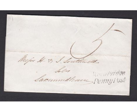 Suffolk 1839 EL Woodbridge/Saxmundham Penny Post Willcocks 404, XXX Rated 'D', ~~/s '5', fine item.