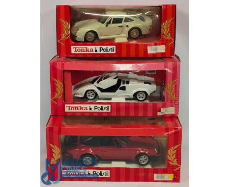 Tonka Polistil Models Lamborghini Countach 1:18, Porsche 911 Turbo Cabriolet 1:16, Porsche 959 1:18 boxed (3)