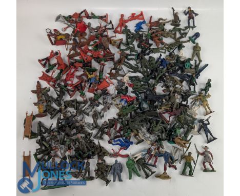 Collection of vintage plastic toy soldiers: with makers of Britains, Crescent, Lone Star – some are Britains swoppets, and Ke