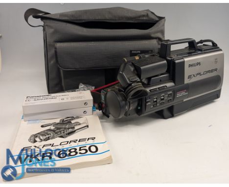 A Philips Explorer VKR 6850 VHS Camcorder in matching shoulder bag with instructions 