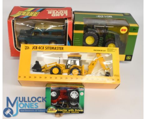 Large Scale Farming Diecast Polistill and Rover Station Wagon, Britain’s John Deere 2011 6210R JCB 4CX Sitemaster, Country Li