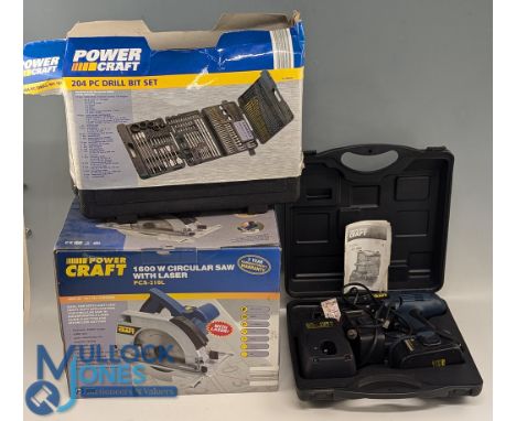 3x Power Craft Tools and Accessories, all cased lots to include a rechargeable drill PCC 1800, PC drill set, 1600W circular s