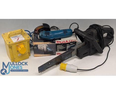 110v Brack &amp; Decker Electric Saw: with an Eurotran transformer, a Makita mains angle grinder No.910, in good used conditi
