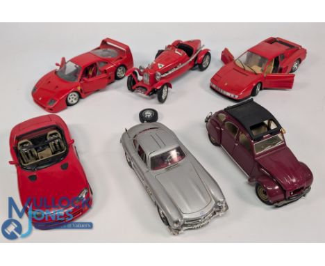 Mixed Selection of Large Scale Diecast Models Burago Mercedes 300SL, Viper RT/10, Alfa Romeo 2300 Monza, Ferrari Testarossa, 