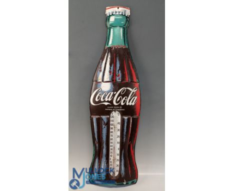 Coca Cola Bottle Sign painted tin advertising thermometer, made in Mexico - #76cm tall